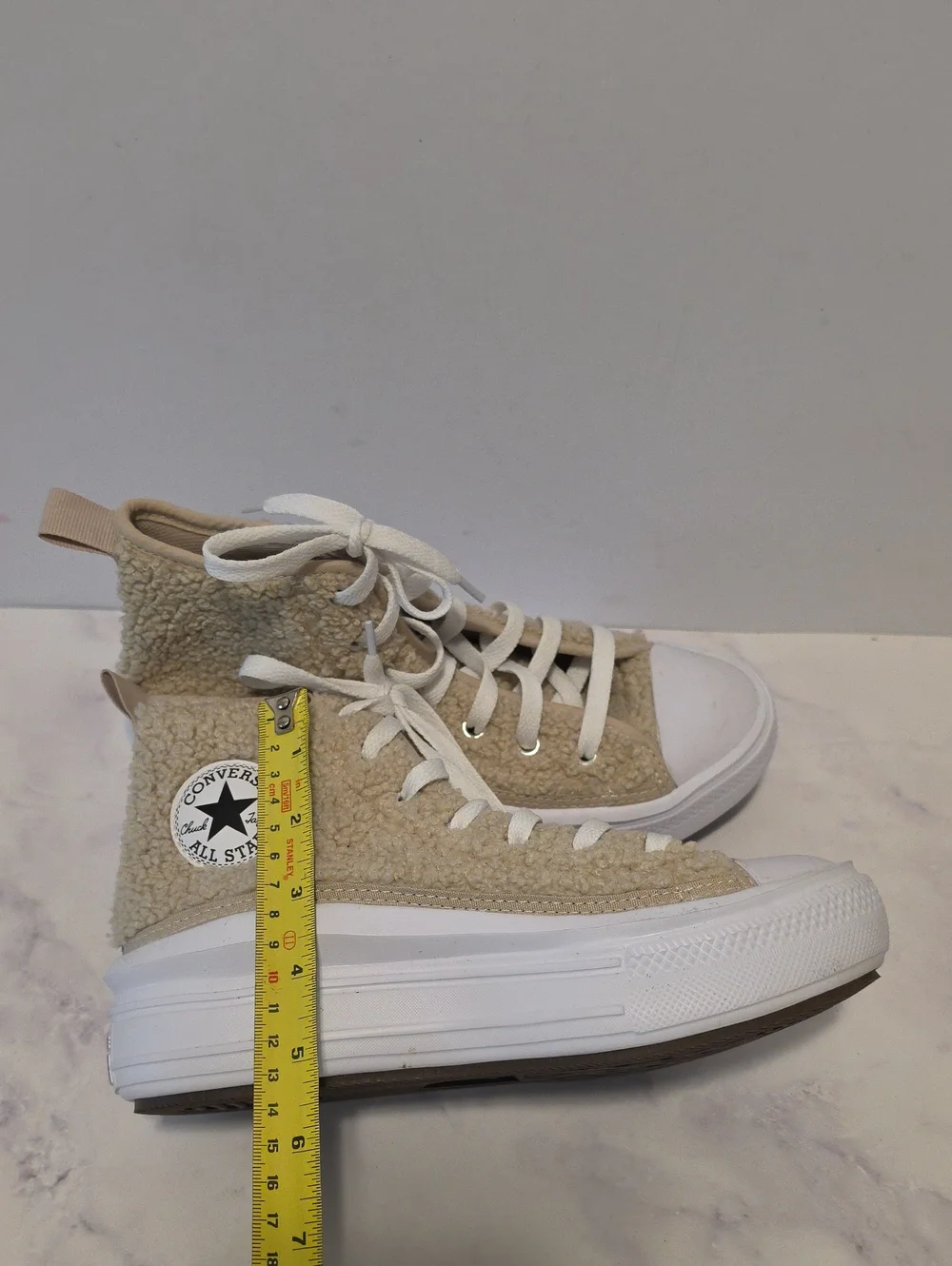 Converse Beige Sherpa High-Top Platform Sneakers - Lace-Up
